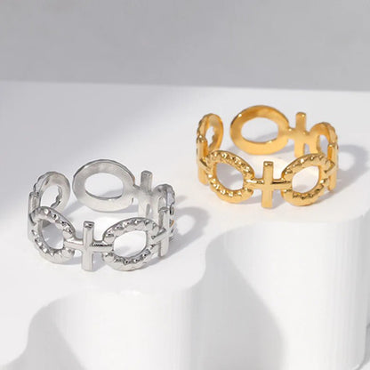 Stalen Verstelbare Open Ring - Schakel Motief & Dots - One Size - ring274 - 161594 - Ringen kopen