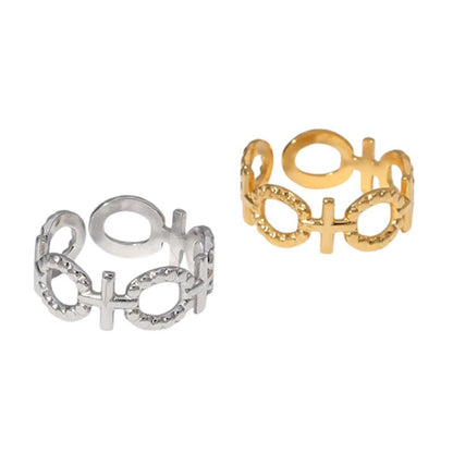 Stalen Verstelbare Open Ring - Schakel Motief & Dots - One Size - ring274 - 161594 - Ringen kopen