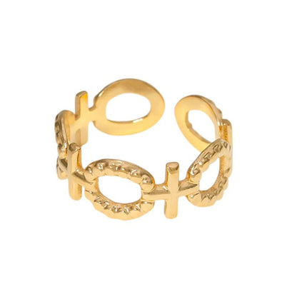 Stalen Verstelbare Open Ring - Schakel Motief & Dots - One Size - ring274 - 161594 - Ringen kopen