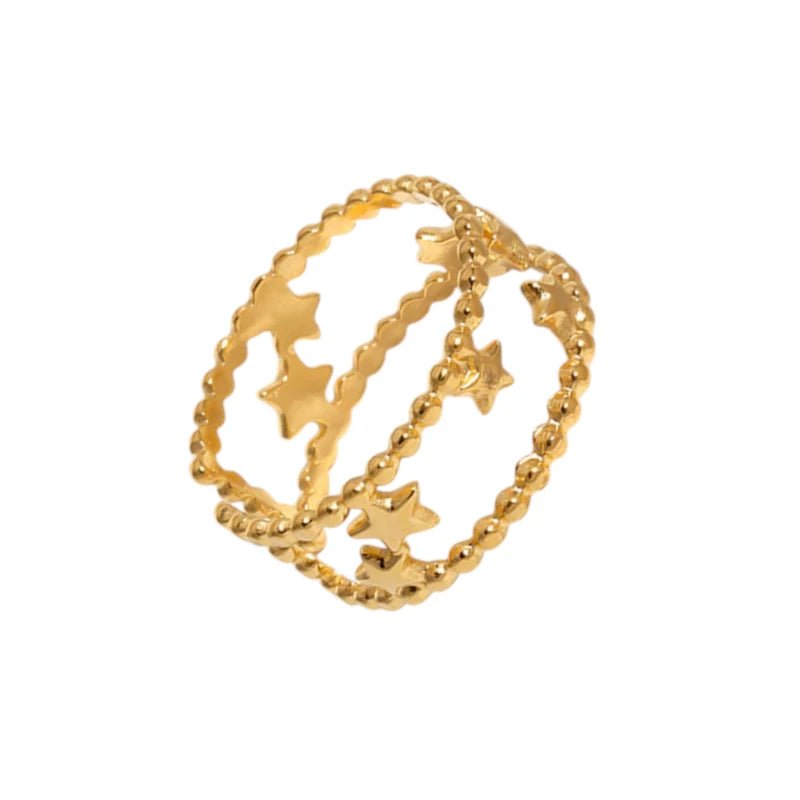 Stalen Verstelbare Open Ring - Sterretjes & Dots - One Size - ring277 - 161335 - Ringen kopen