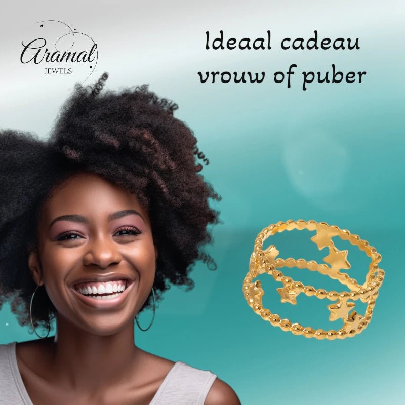 Stalen Verstelbare Open Ring - Sterretjes & Dots - One Size - ring277 - 161335 - Ringen kopen