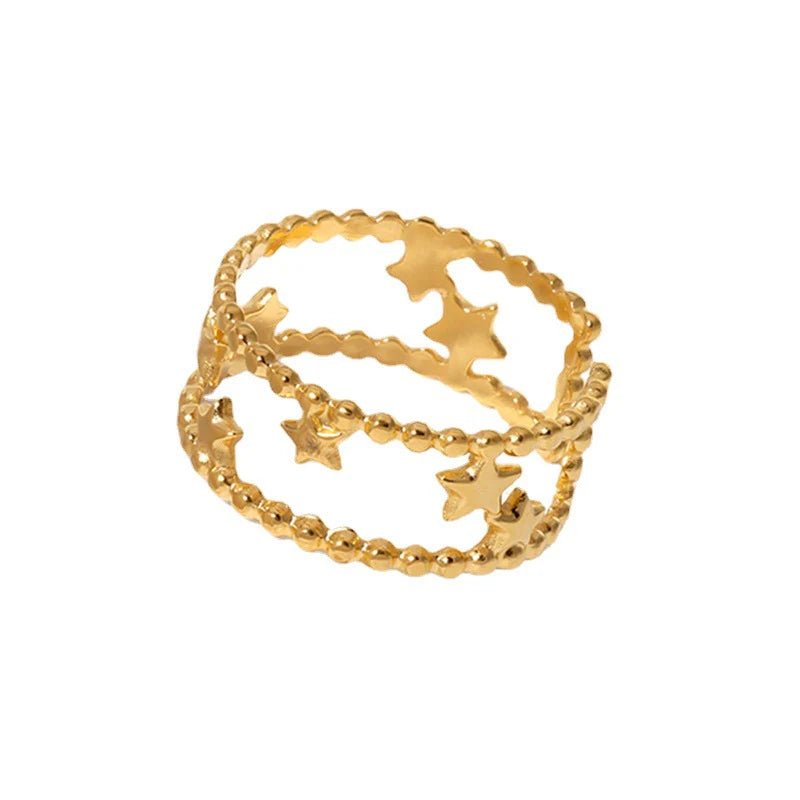 Stalen Verstelbare Open Ring - Sterretjes & Dots - One Size - ring278 - 161334 - Ringen kopen