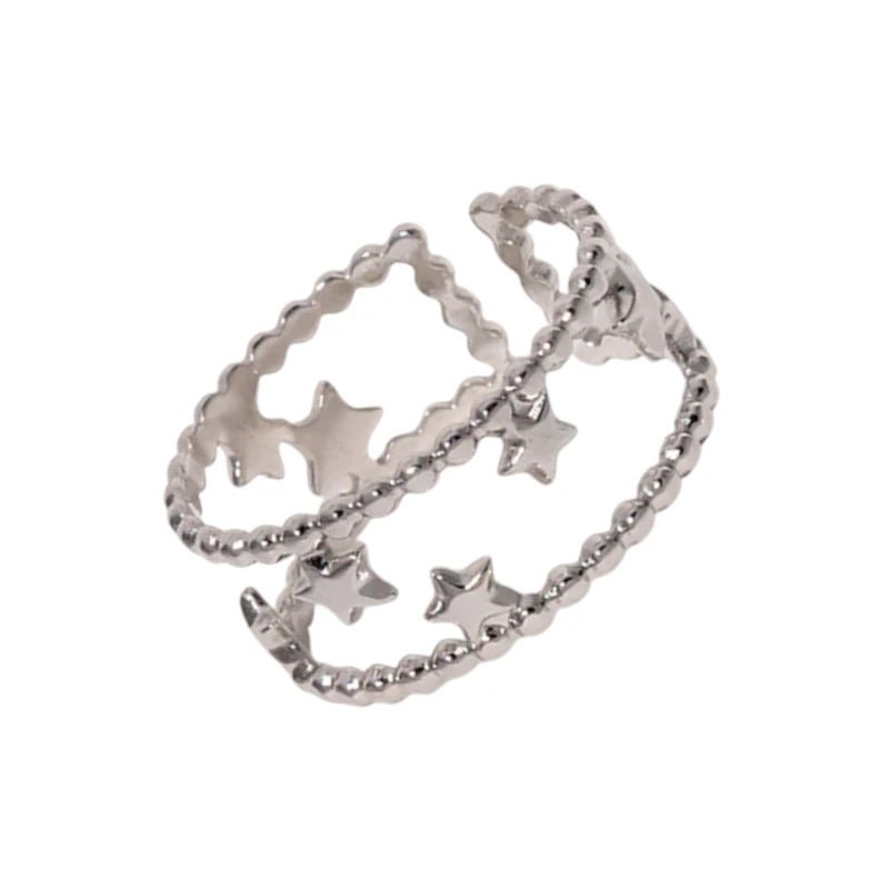 Stalen Verstelbare Open Ring - Sterretjes & Dots - One Size - ring278 - 161334 - Ringen kopen