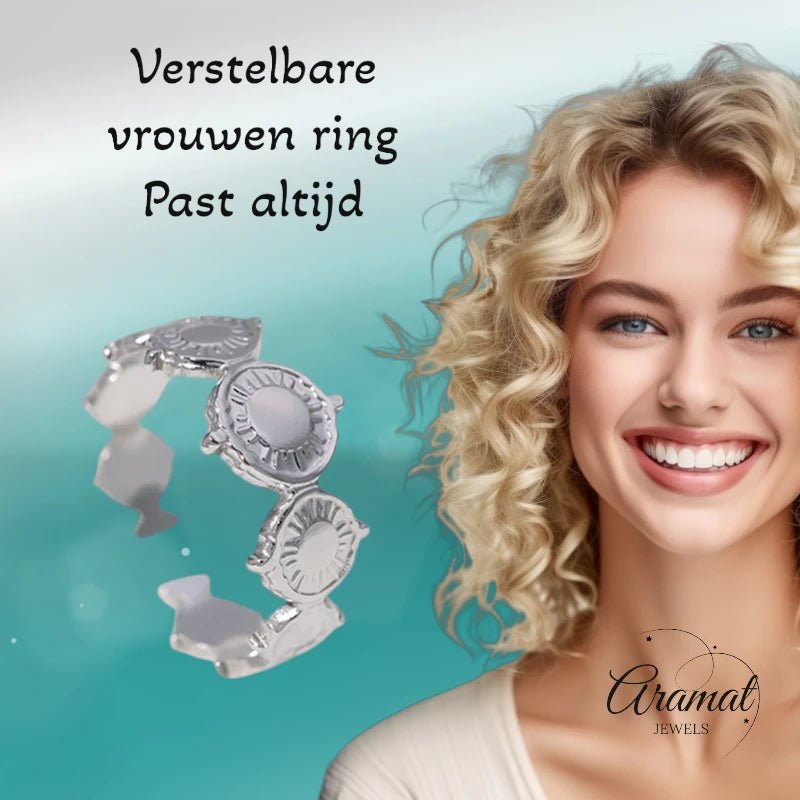 Stalen Verstelbare Ring - Bewerkte Cirkels - One Size - ring245 - 161624 - Ringen kopen