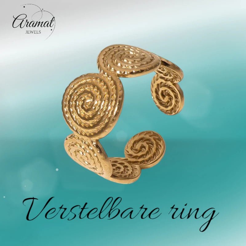Stalen Verstelbare Ring - Gedraaide Cirkels - One Size - ring241 - 160827 - Ringen kopen