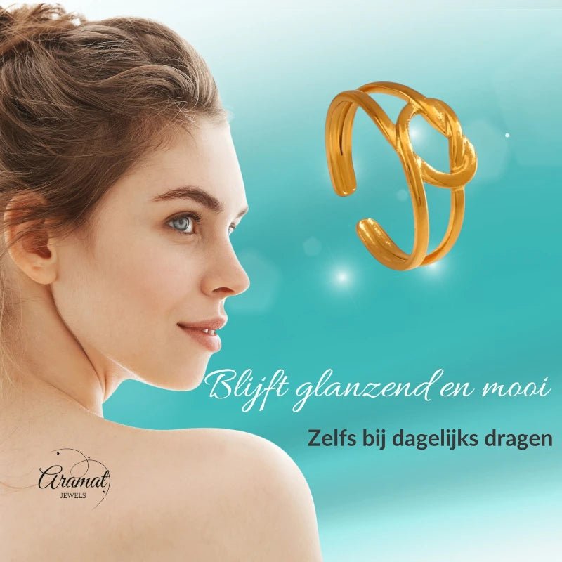 Stalen verstelbare ring - geknoopt hartje - ring229 - Ringen kopen# - Zilverkleur - alles - cadeau