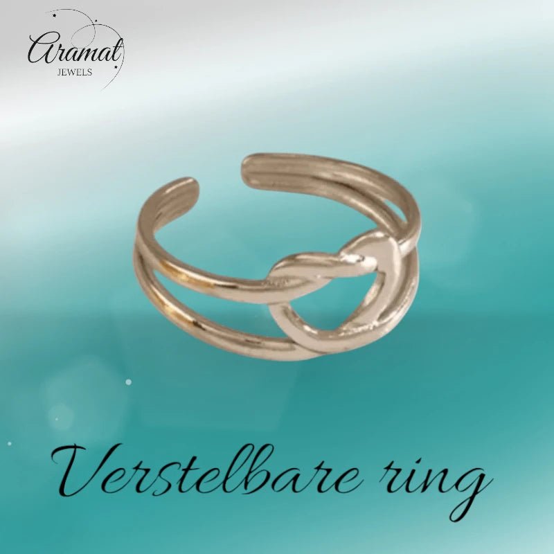 Stalen verstelbare ring - geknoopt hartje - ring229 - Ringen kopen# - Zilverkleur - alles - cadeau