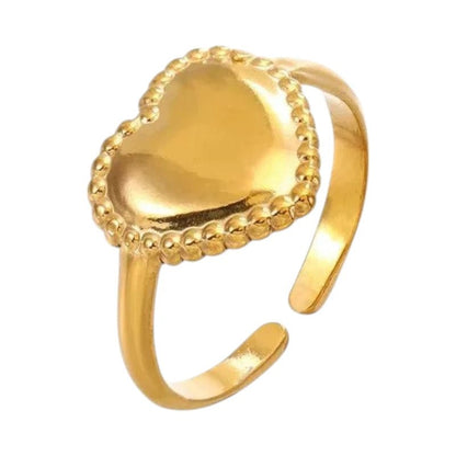 Stalen verstelbare ring - hart met bolletjes rand - ring236 - tm - ZN034 - Ringen kopen# - Zilverkleur - alles - cadeau