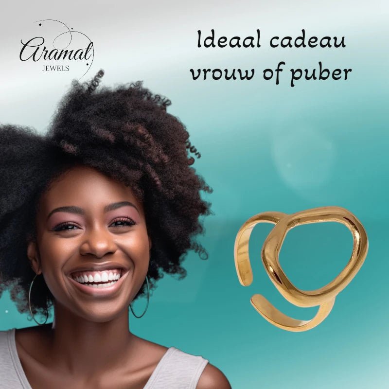 Stalen Verstelbare Ring - Ovale Cirkel - One Size - ring240 - 73900 - Ringen kopen