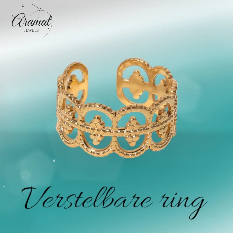 Stalen Verstelbare Ring - Polka Dot - 10mm Breed - ring247 - 161399 - Ringen kopen