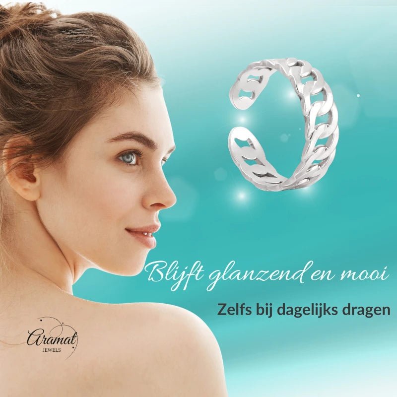 Stalen Verstelbare Schakel Ring - One Size - RVS - ring249 - 161114 - Ringen kopen