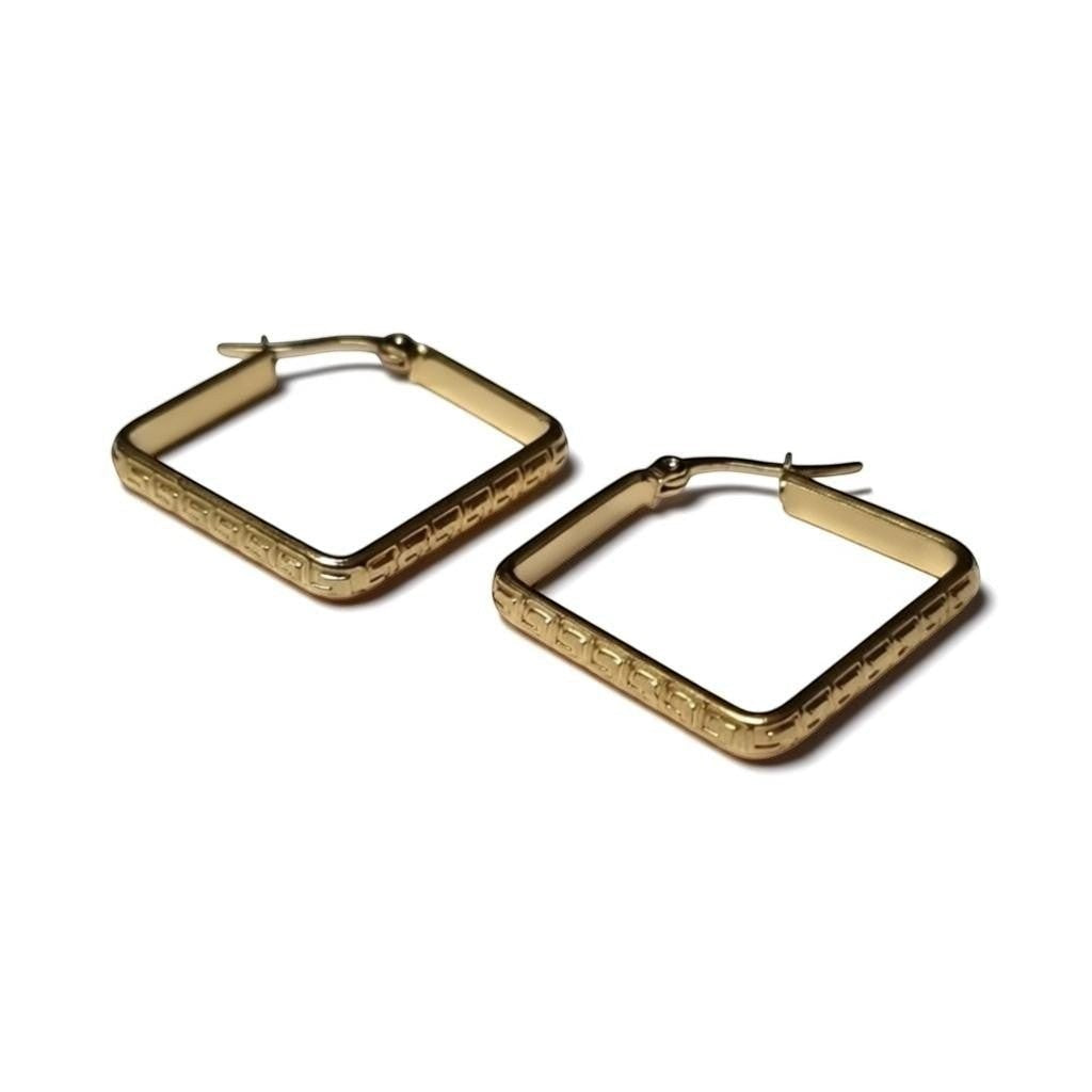Stalen Vierkante Grieks Motief hoepel Oorbellen - Aramat Jewels - Oorringen - cadeautip