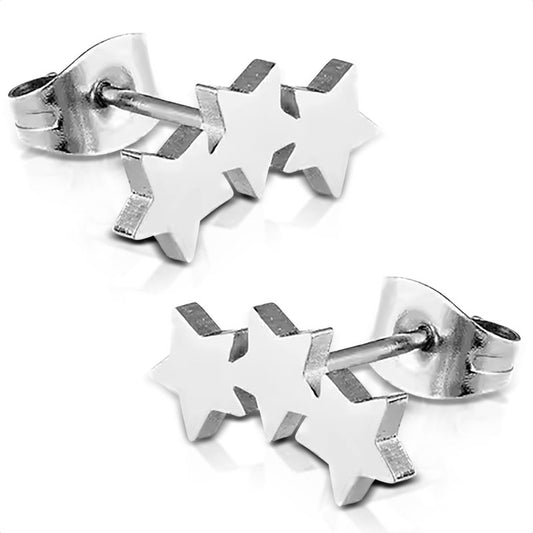 Stalen Zilverkleurige Sterren Oorbellen - Tijdloos Cadeau - oor3203 - SSE113 - Oorbellen kopen