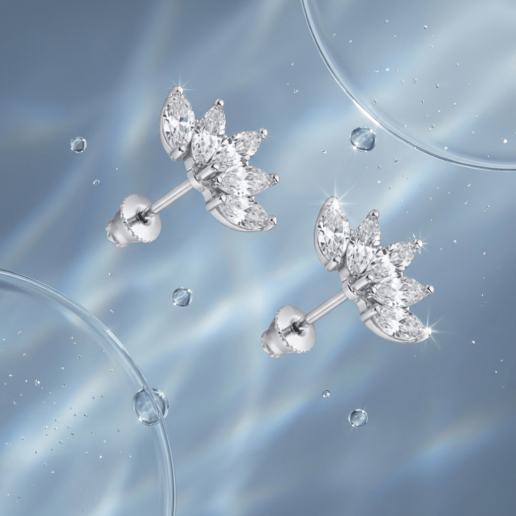 Stalen Zirkonia Waaiertjes Oorbellen 10mm Schroefsluiting - Aramat Jewels - Oorbellen - cadeautip