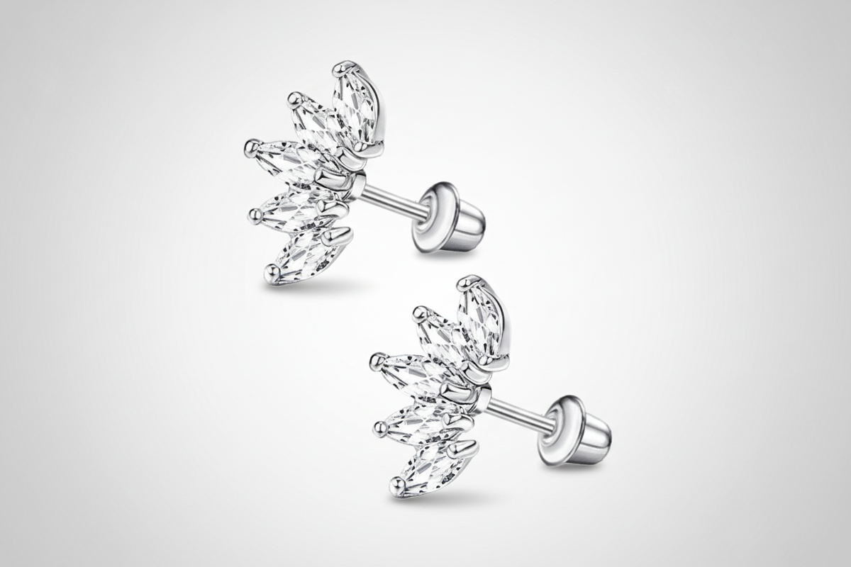 Stalen Zirkonia Waaiertjes Oorbellen 10mm Schroefsluiting - Aramat Jewels - RVS Sieraden - Oorbellen - cadeautip