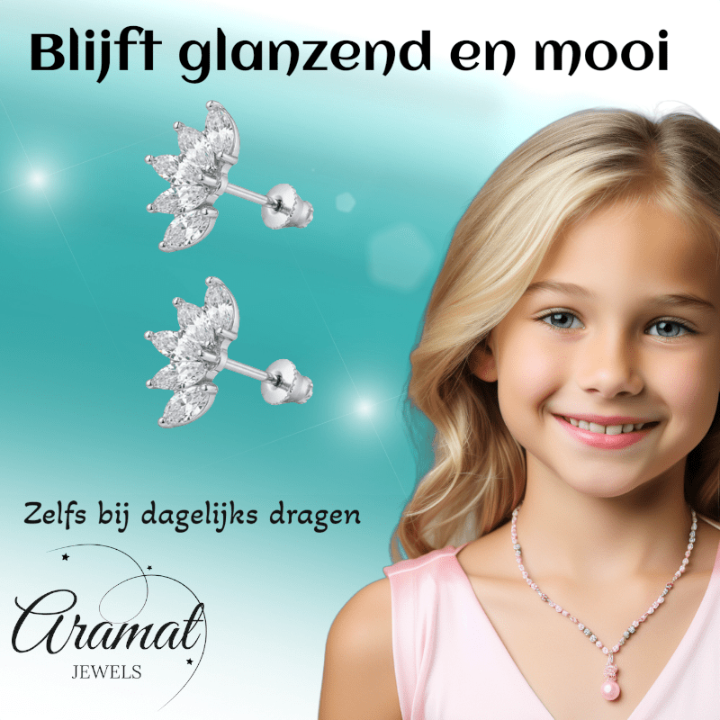 Stalen Zirkonia Waaiertjes Oorbellen 10mm Schroefsluiting - Aramat Jewels - RVS Sieraden - Oorbellen - cadeautip