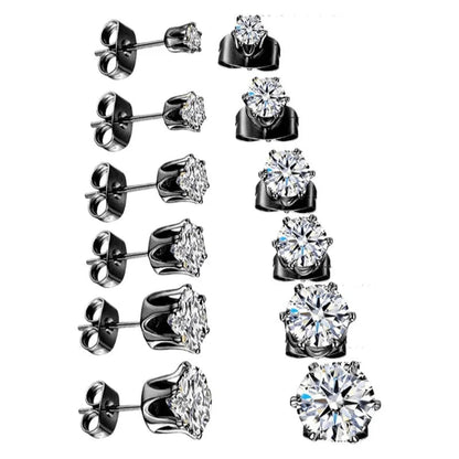 Roestvrijstalen oorbellen met zirkonia steentjes in verschillende maten van 3 mm tot 8 mm.