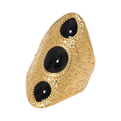 Statement Ring RVS met Drie Ovale Emaille Vullingen (45 mm Lang) - Aramat Jewels - Ringen - cadeautip