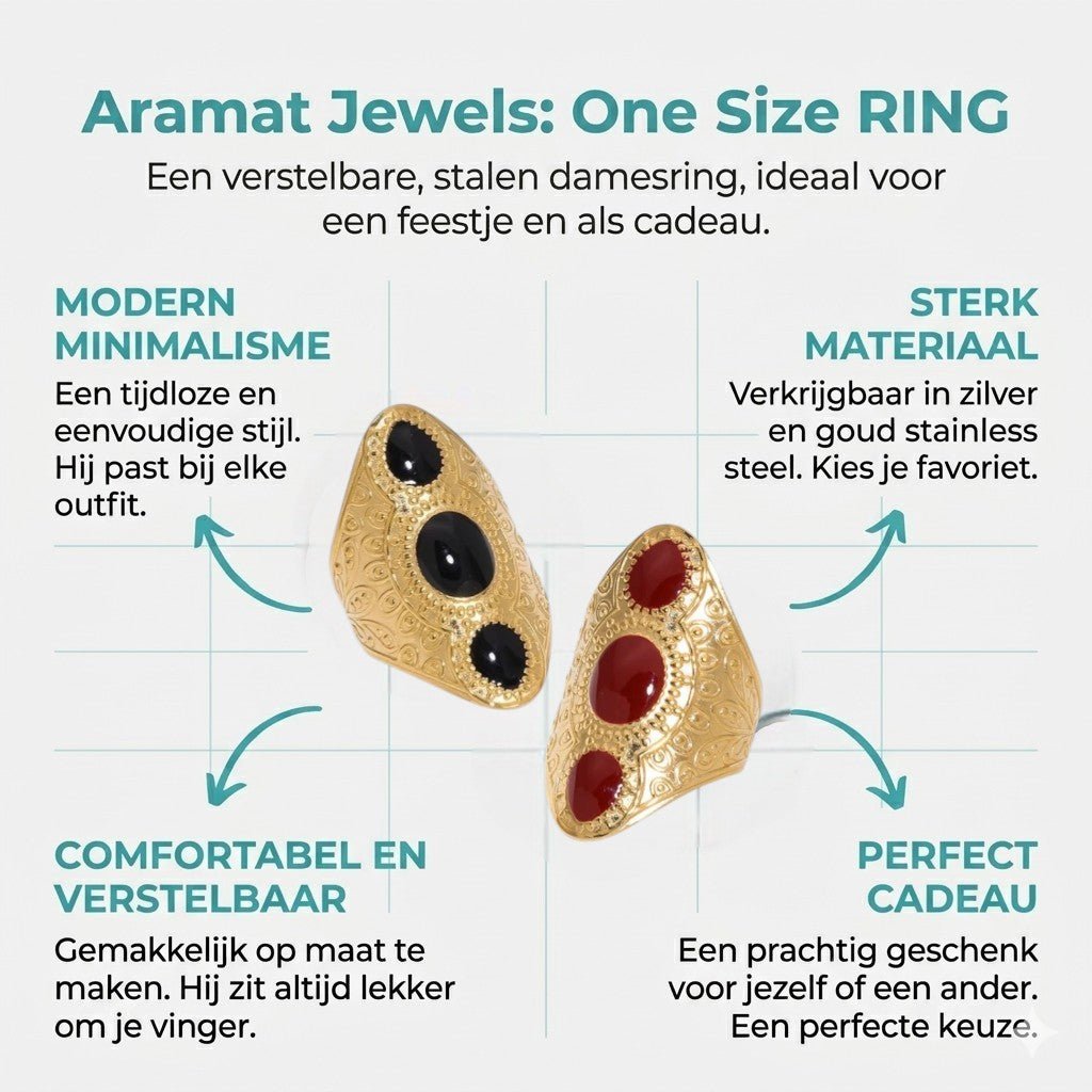 Statement Ring RVS met Drie Ovale Emaille Vullingen (45 mm Lang) - Aramat Jewels - Ringen - cadeautip