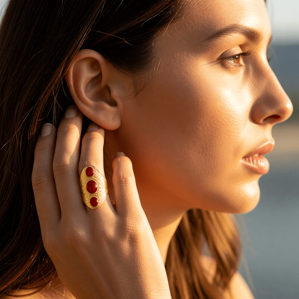 Statement Ring RVS met Drie Ovale Emaille Vullingen (45 mm Lang) - Aramat Jewels - Ringen - cadeautip