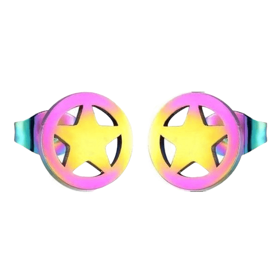 Ster cirkel oorstekers multikleur staal – 8mm - Aramat Jewels - Oorbellen - cadeautip