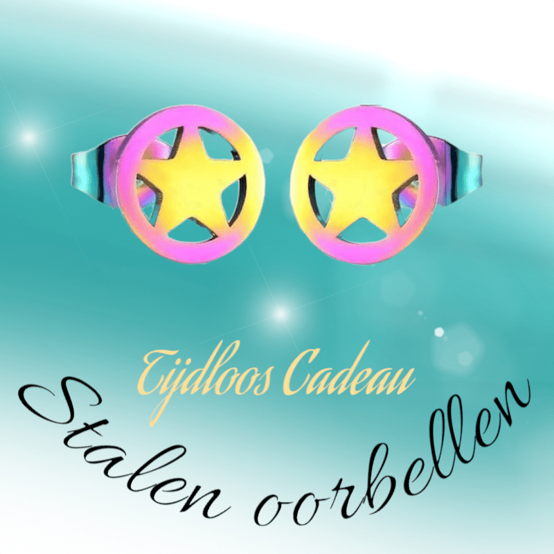 Ster cirkel oorstekers multikleur staal – 8mm - Aramat Jewels - Oorbellen - cadeautip