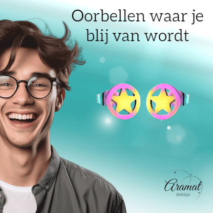 Ster cirkel oorstekers multikleur staal – 8mm - Aramat Jewels - Oorbellen - cadeautip