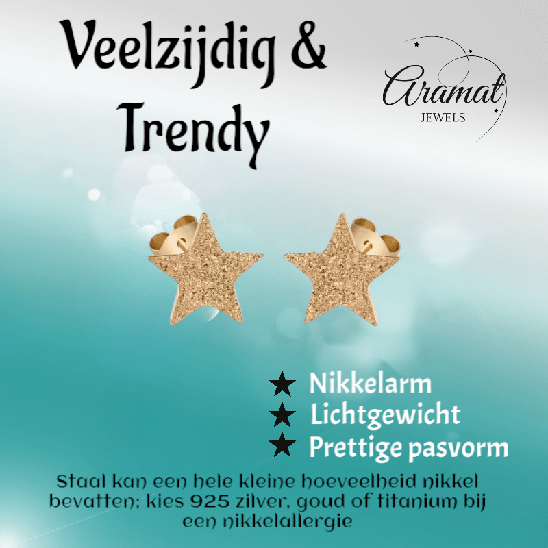 Ster oorstekers goudkleur – sandblasted – 6mm - Aramat Jewels - Oorbellen - cadeautip