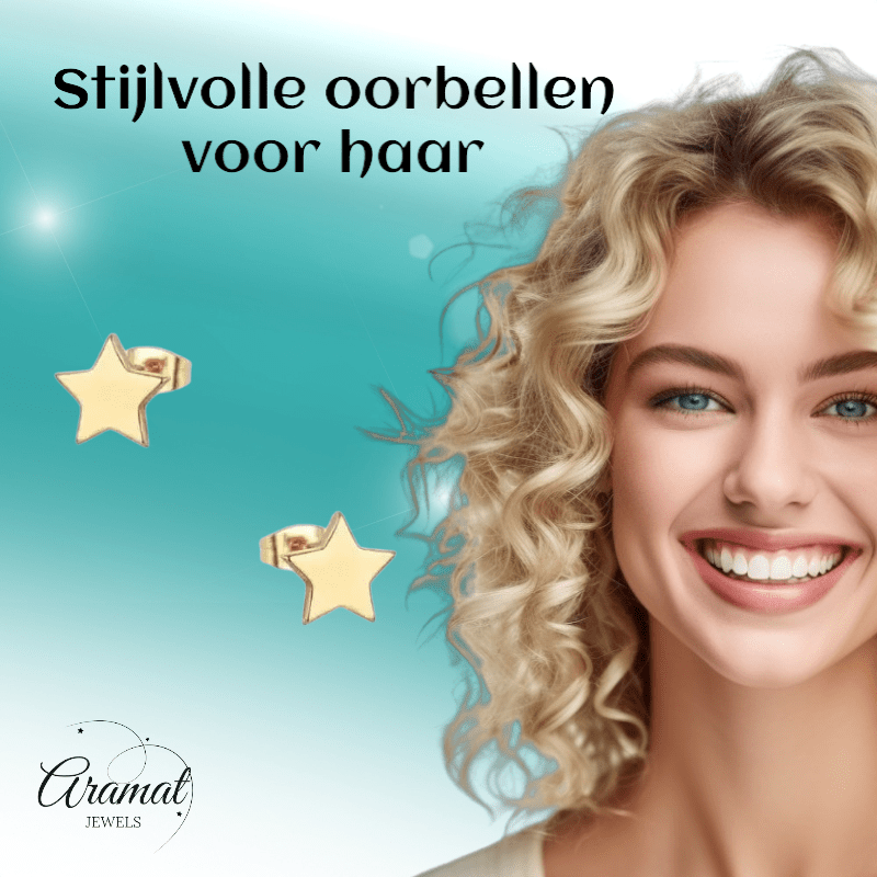 Ster oorstekers goudkleur staal – 4mm mini - Aramat Jewels - Oorbellen - cadeautip