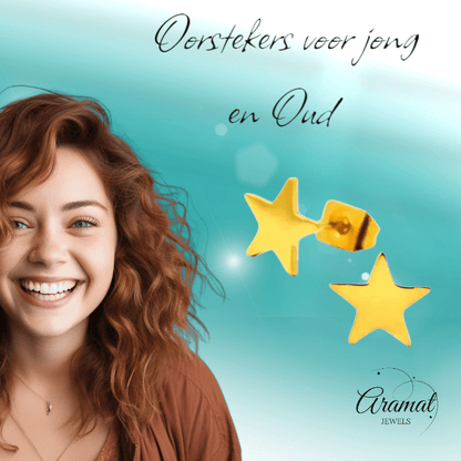 Ster oorstekers goudkleur staal – 7mm klassiek - Aramat Jewels - Oorbellen - cadeautip