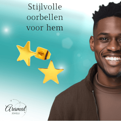 Ster oorstekers goudkleur staal – 7mm klassiek - Aramat Jewels - Oorbellen - cadeautip