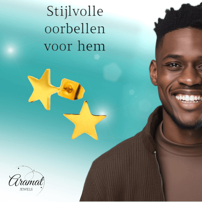 Ster oorstekers goudkleur staal – 8mm sprankelend - Aramat Jewels - Oorbellen - cadeautip
