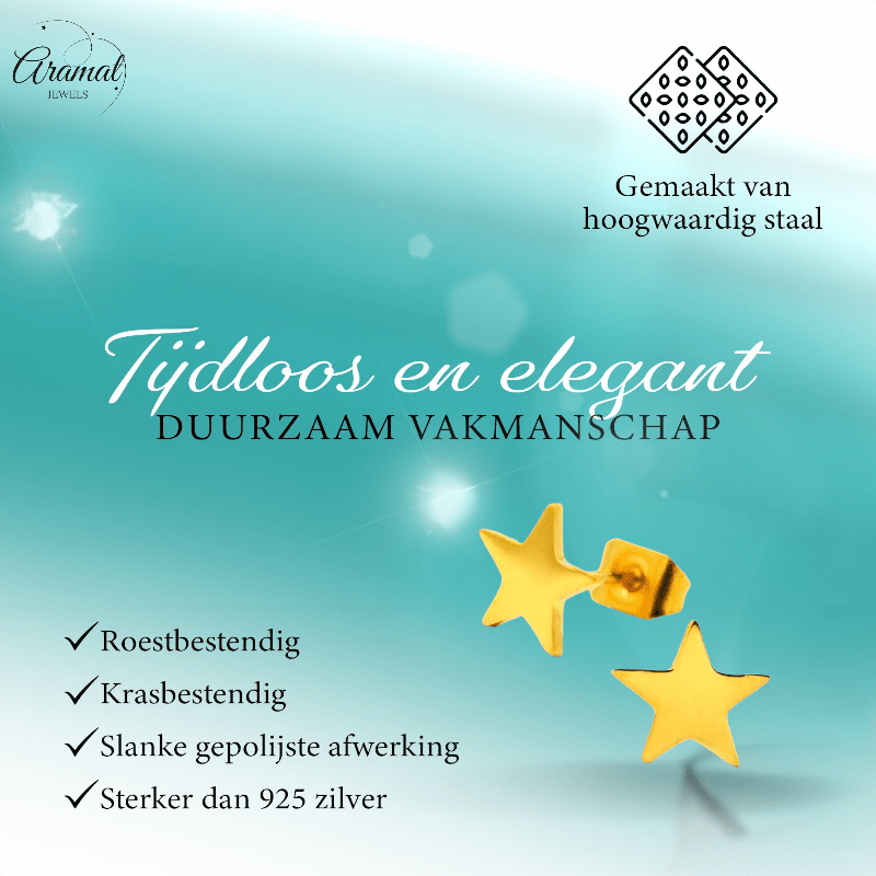 Ster oorstekers goudkleur staal – 8mm sprankelend - Aramat Jewels - Oorbellen - cadeautip