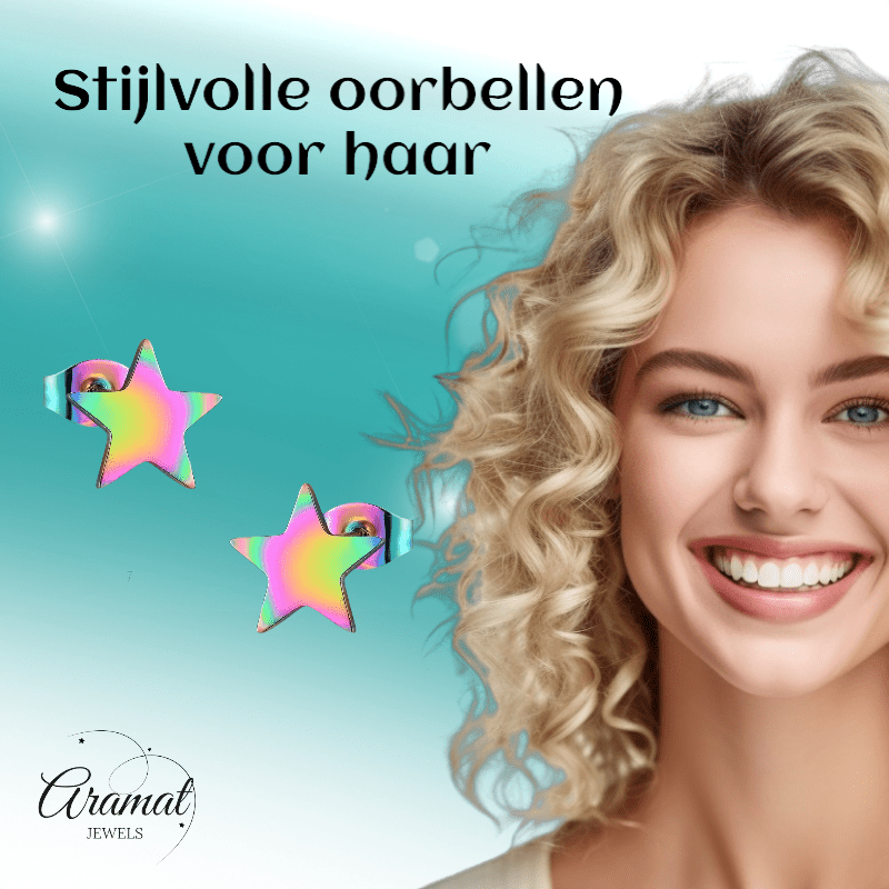 Ster oorstekers multikleur staal – 7mm compact - Aramat Jewels - Oorbellen - cadeautip