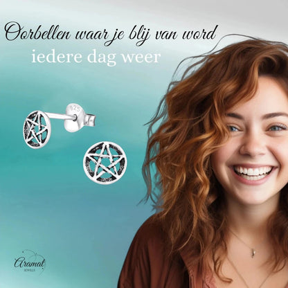 Sterling Zilveren Gotische Ster Oorknopjes Antieklook Rond 6mm - Aramat Jewels - Oorbellen - cadeautip