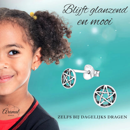 Sterling Zilveren Gotische Ster Oorknopjes Antieklook Rond 6mm - Aramat Jewels - Oorbellen - cadeautip