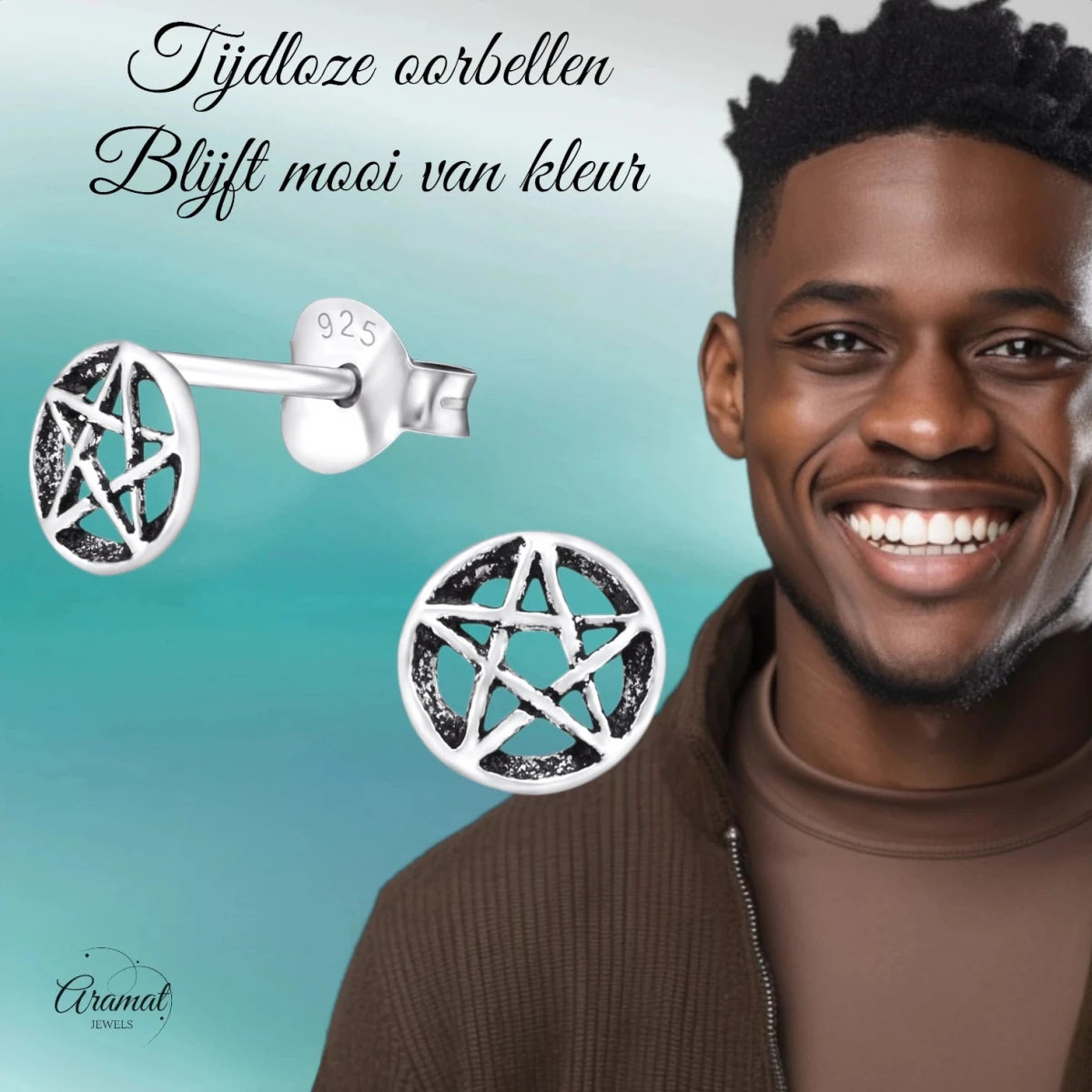 Sterling Zilveren Gotische Ster Oorknopjes Antieklook Rond 6mm - Aramat Jewels - Oorbellen - cadeautip