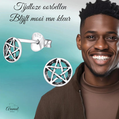 Sterling Zilveren Gotische Ster Oorknopjes Antieklook Rond 6mm - Aramat Jewels - Oorbellen - cadeautip