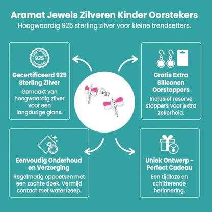 Sterling Zilveren Libelle Oorstekers Roze en Wit Emaille 10x9mm - Aramat Jewels - Oorbellen - cadeautip