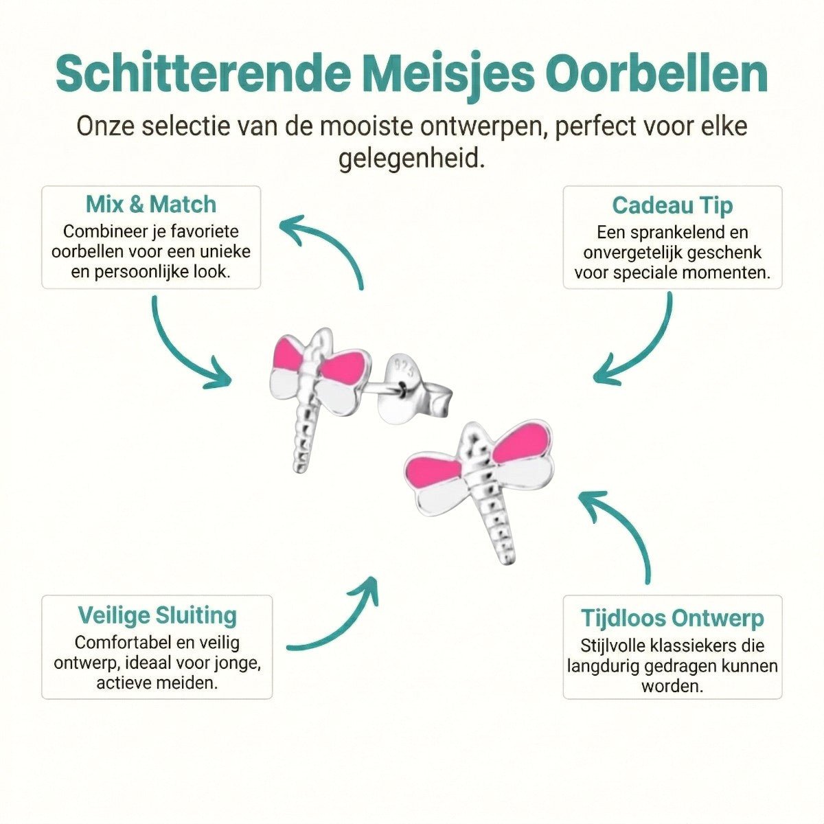 Sterling Zilveren Libelle Oorstekers Roze en Wit Emaille 10x9mm - Aramat Jewels - Oorbellen - cadeautip
