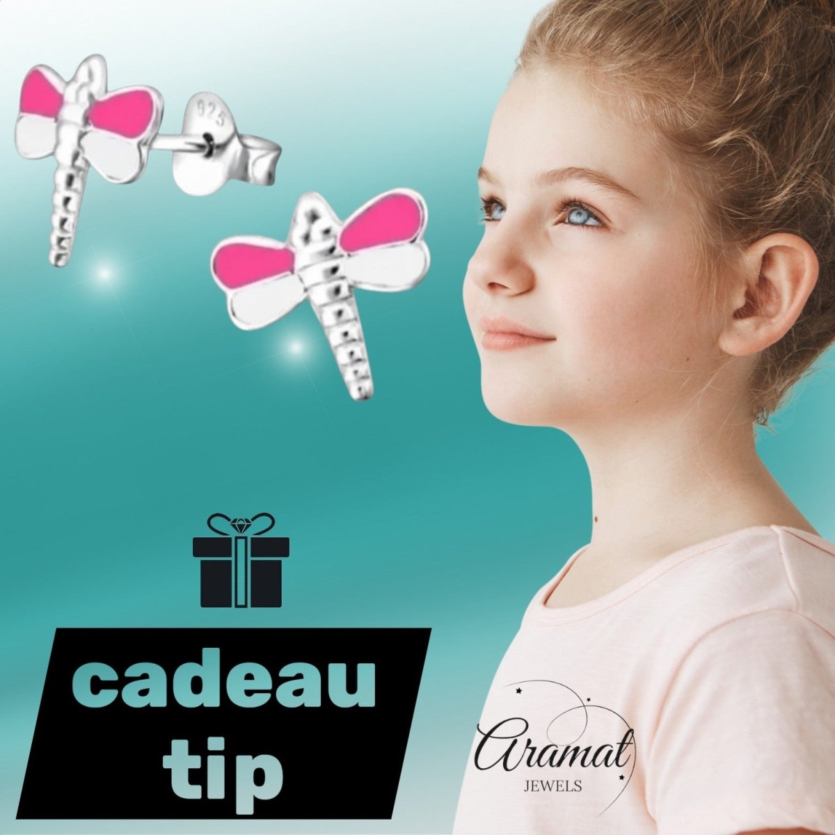 Sterling Zilveren Libelle Oorstekers Roze en Wit Emaille 10x9mm - Aramat Jewels - Oorbellen - cadeautip