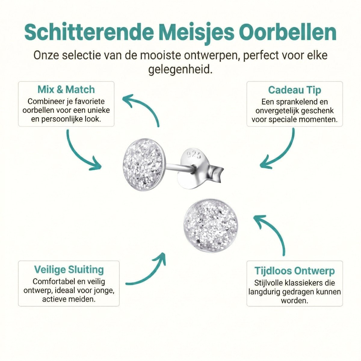 Sterling Zilveren Oorstekers Transparant Glitter 5mm - Aramat Jewels - Oorbellen - cadeautip