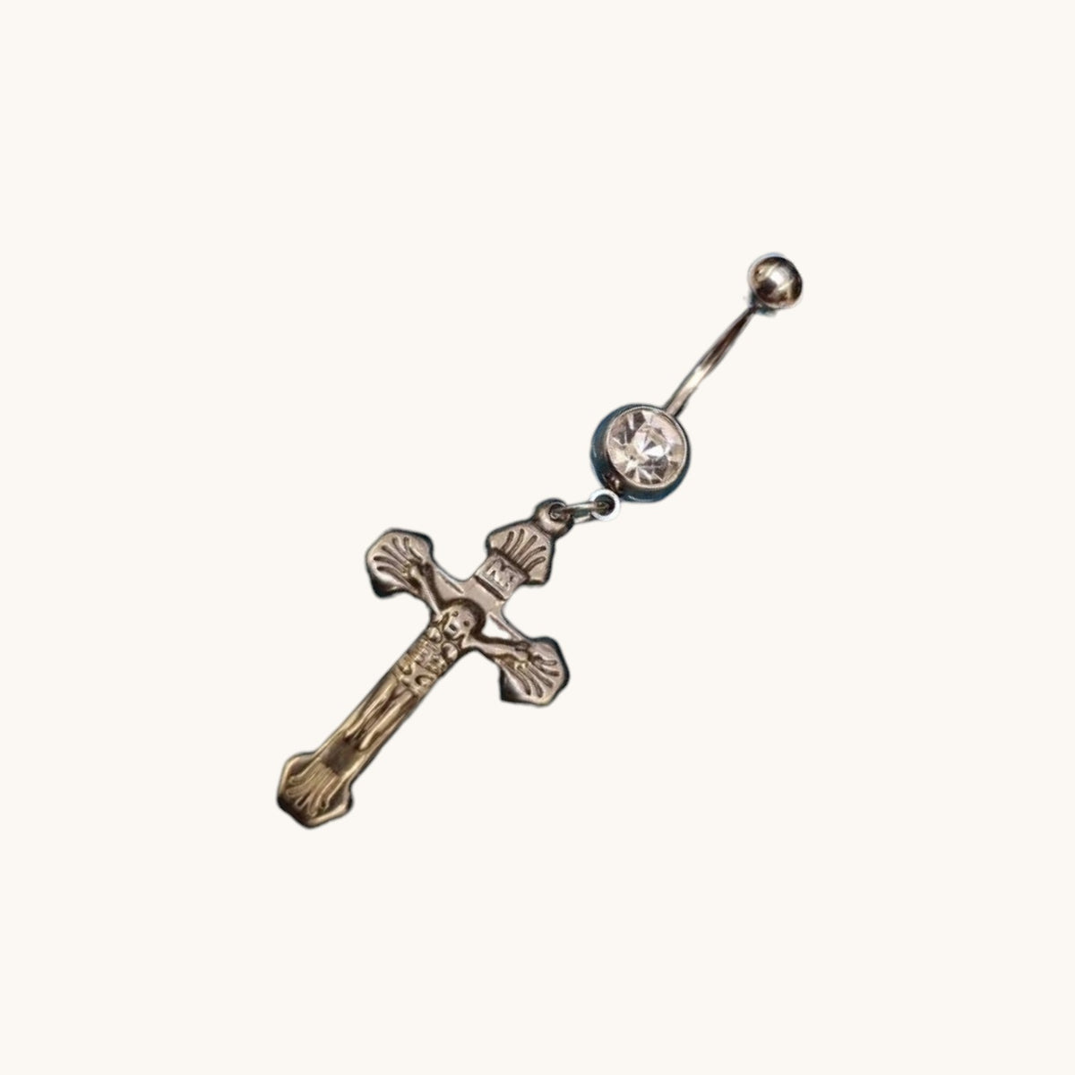Stylish Steel Navel Piercing with Cross Pendant
