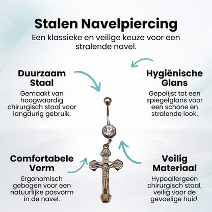 Stylish Steel Navel Piercing with Cross Pendant
