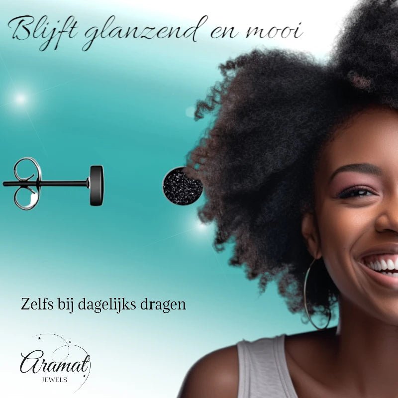 Stoere Zwarte Oorbellen Sandblast - 5mm RVS Mat - oor6204 - tm - Oorbellen kopen# - 5mm - alles - cadeau