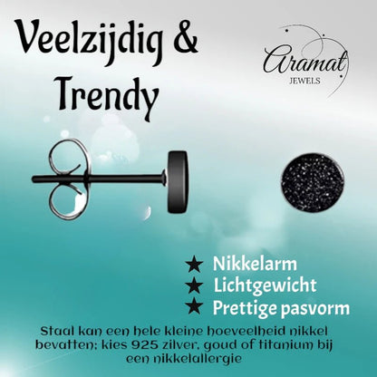 Stoere Zwarte Oorbellen Sandblast - 5mm RVS Mat - oor6204 - tm - Oorbellen kopen# - 5mm - alles - cadeau