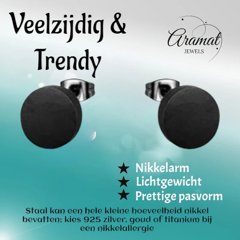 Stoere Zwarte Ronde Oorbellen - 10mm RVS - oor1970 - Oorbellen kopen# - 10mm - alles - cadeau