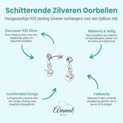 Stralende Zilveren Kinderoorknopjes met Hartje - Aramat Jewels - Oorbellen - cadeautip