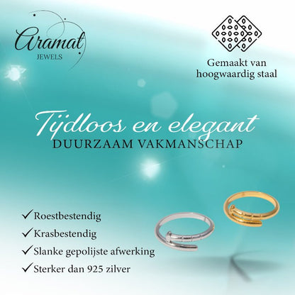 Tijdloze Open Ring met Spijker Design (RVS 4 mm) - Aramat Jewels - Ringen - cadeautip