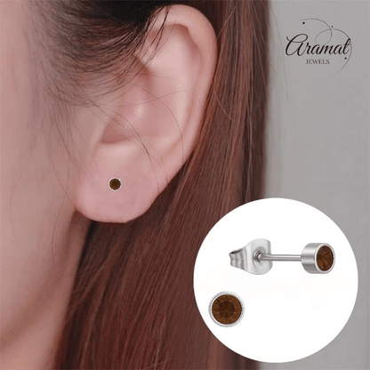 Topaasbruine kristal oorstekers – 4mm zilver RVS - Aramat Jewels - Oorbellen - cadeautip